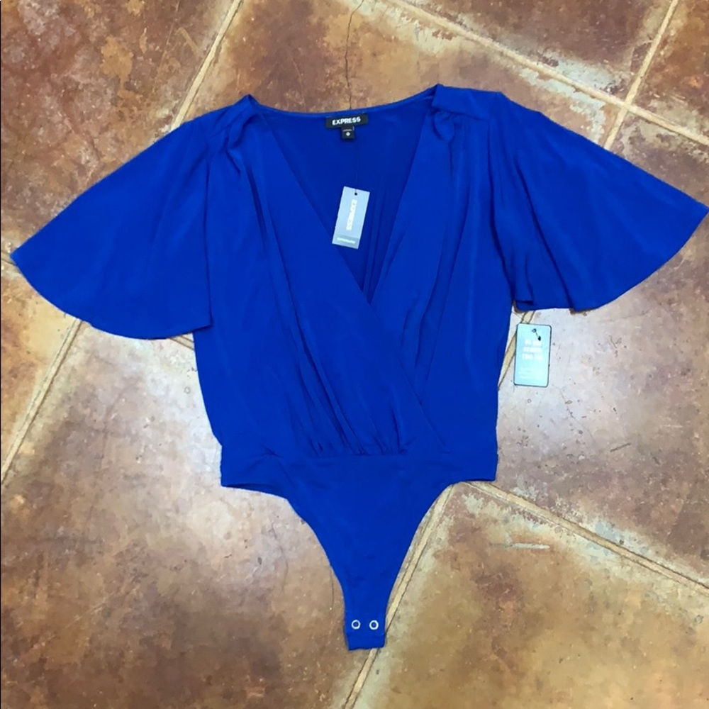 EXPRESS Satin Flutter Sleeve Bodysuit